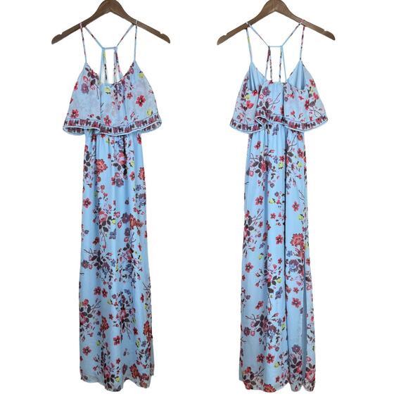 Princess Vera Wang Juniors Blue Floral Double Slit Strappy Maxi Dress - Picture 3 of 11
